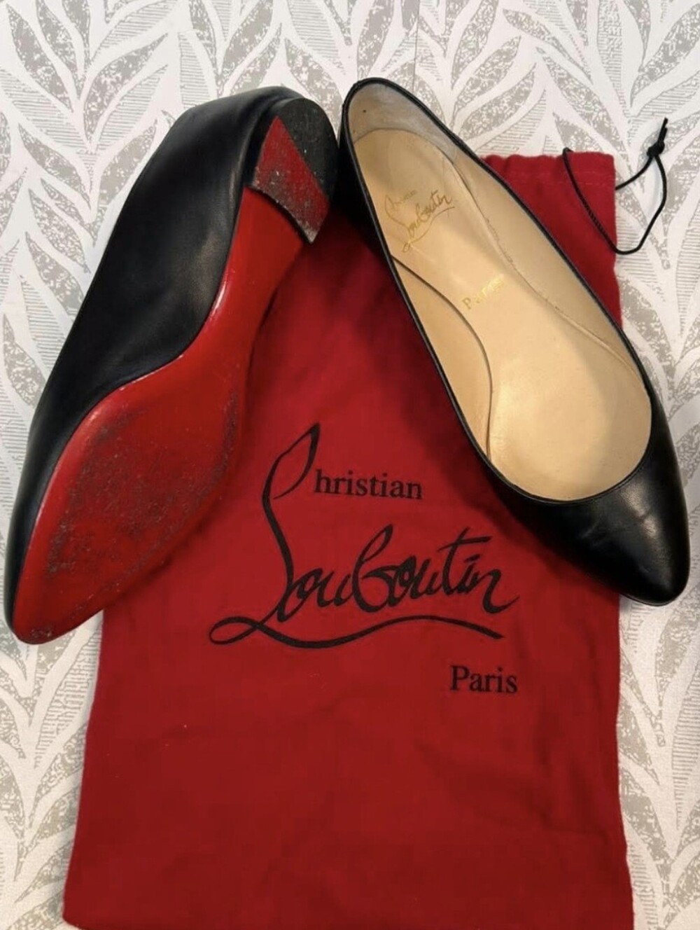 Christian Louboutin Black Leather Pointed Ballet Flats - Picture 3 of 4